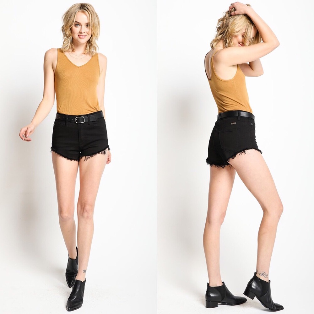 Kancan | Hilary Lacey Black Denim Cutoff Shorts